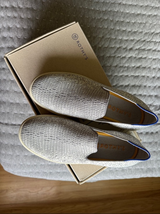 Rothy's Shoes - Rothy's women’s Slip-On Loafers in Heathered Cream with Blue Trim